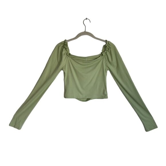 SHEIN Sweetheart Neck Frill Trim Ruched Top in Mint Green - Size S - Picture 3 of 5